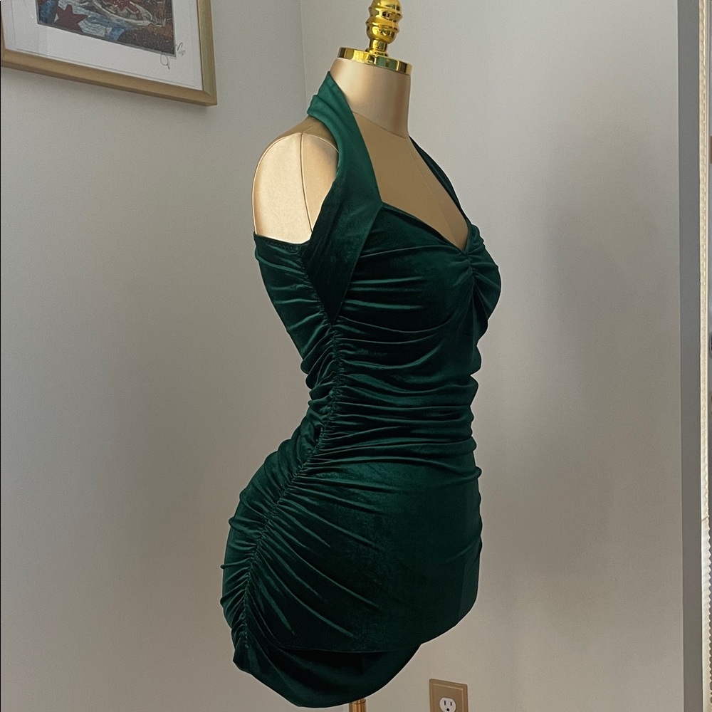 Akira Dark Green Velour Halter “Walk with Me” St. Patty’s Medium Dress